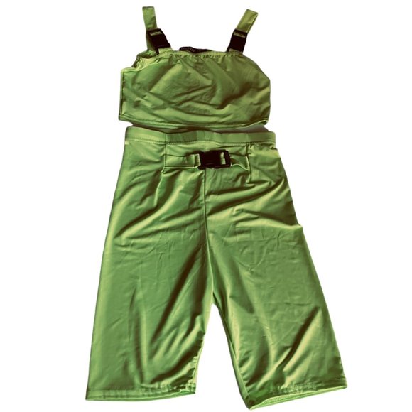 Boo Hoo 2 Piece Shorts Crop Top Womens Sz 6 Small Lime Green Buckle Detail New - Picture 10 of 11